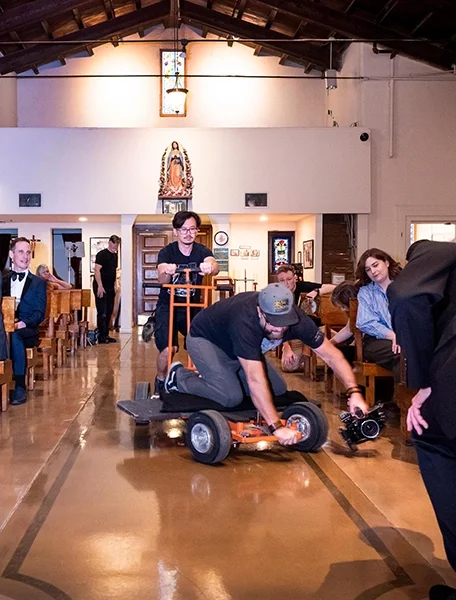 Behind-the-scenes filming of Underneath a Glittery Moon, showing cast and crew during production of this romantic comedy in Scottsdale, Arizona.