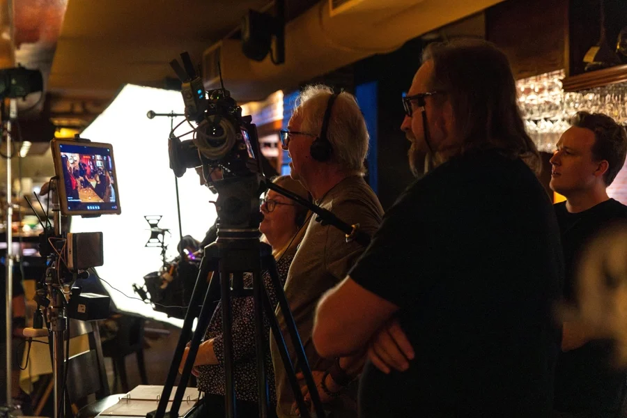 Jessica, Mark, Jason & Van examine a playback