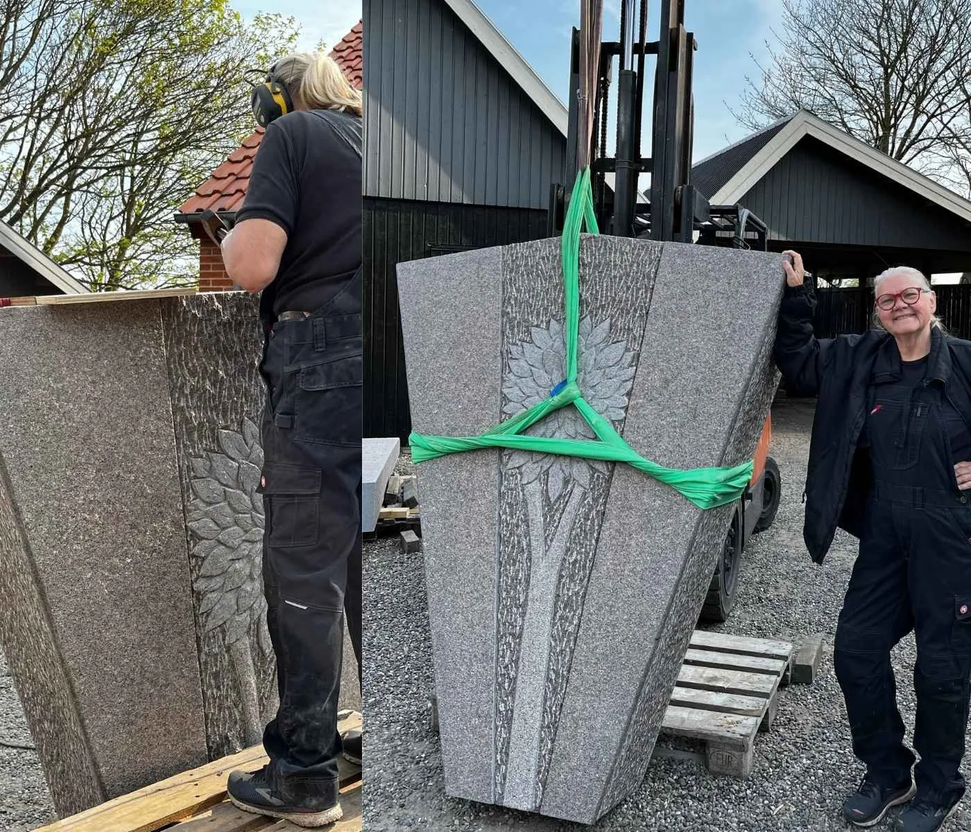 Skulptur på vej. Gitte på huggepladsen. stor skulptur til Nykøbing Mors kirkegaard