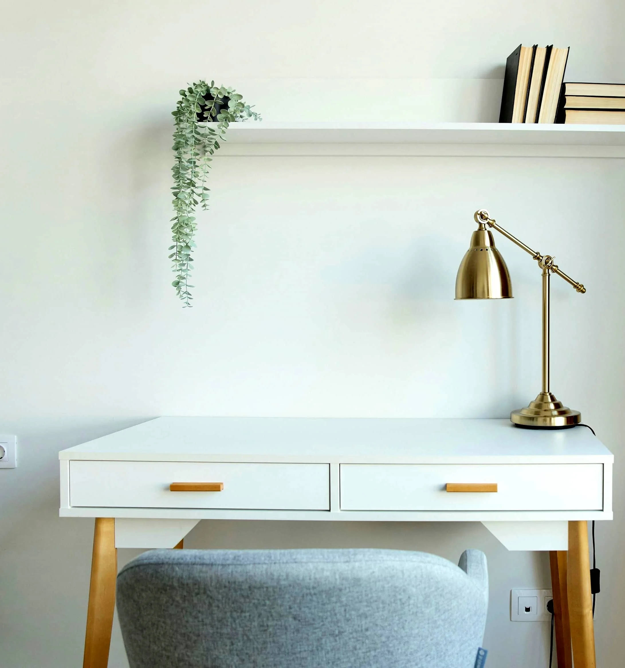 a calm desk space with bright light