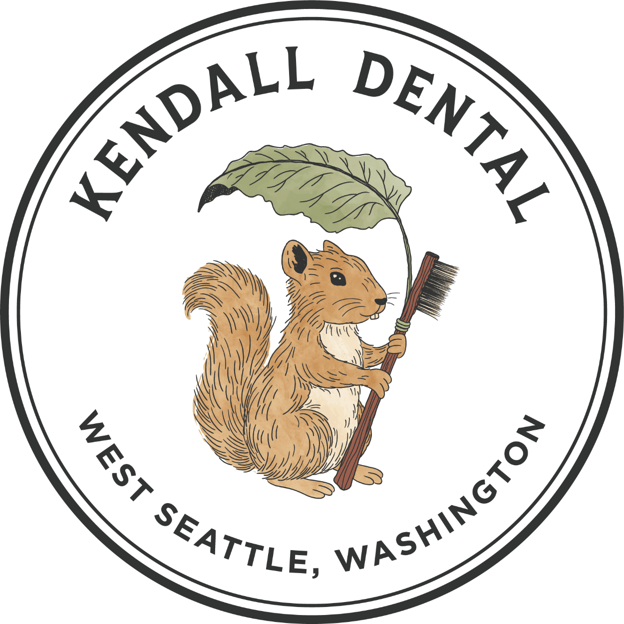 Seal with a squirrel holding a broom and a leaf above its head, encircled by text reading 'Kennedy Dena'l Detention Washington, State Wash.'