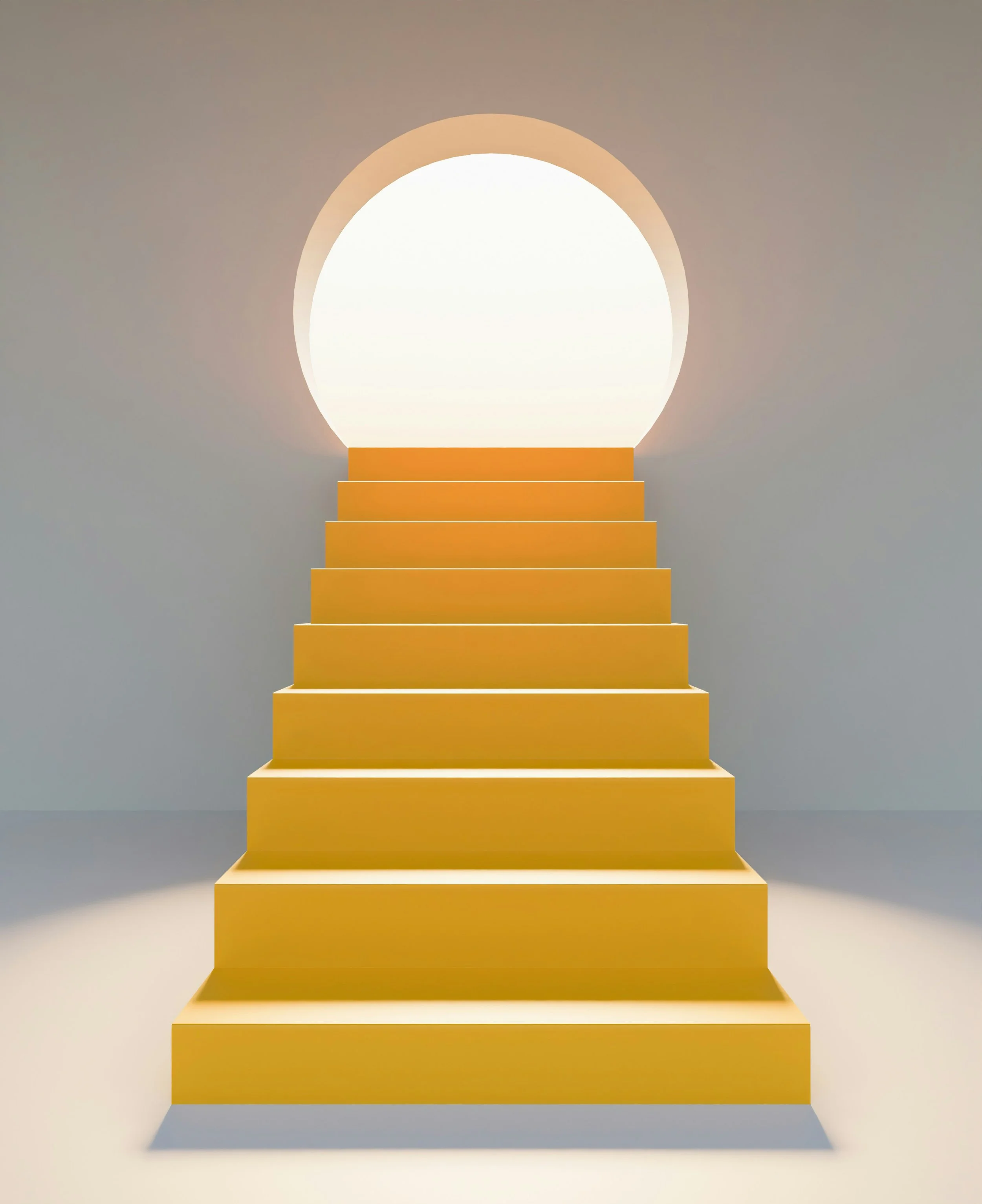 Scala gialla che sale verso un'apertura circolare luminosa, simbolo di crescita aziendale e del succo grazie alla consulenza di marketing strategico ed inclusivo e formazione