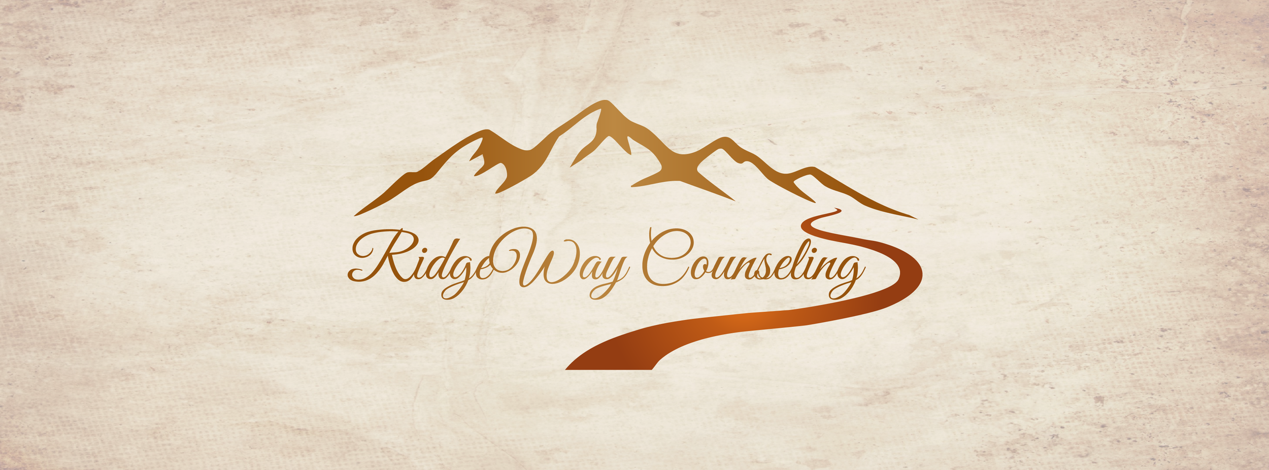Logo with a mountain range, a winding path, and the text 'RidgeWay Counseling' in elegant script.
