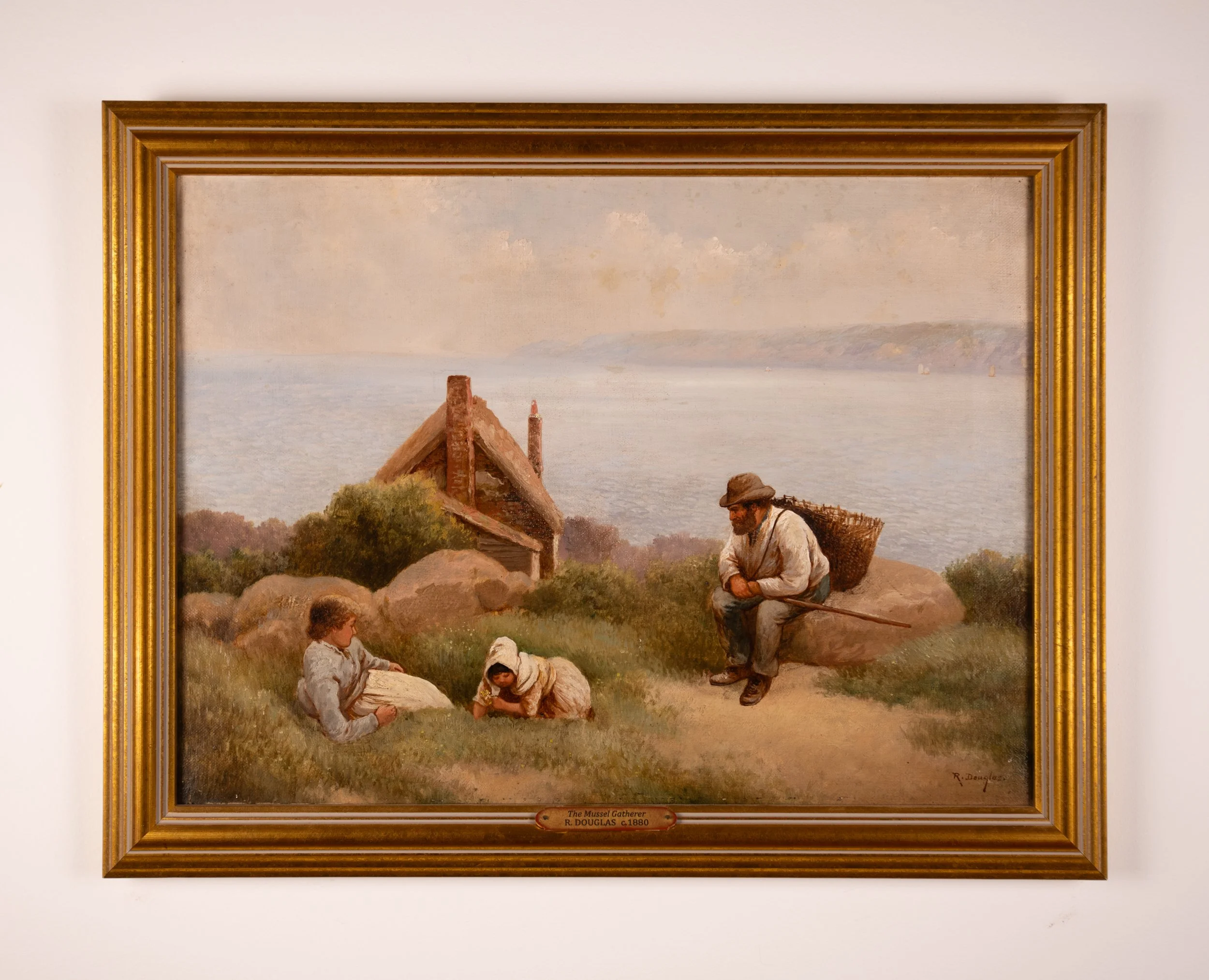Antique Maritime Painting: 'The Mussel Gatherers' by R. Douglas