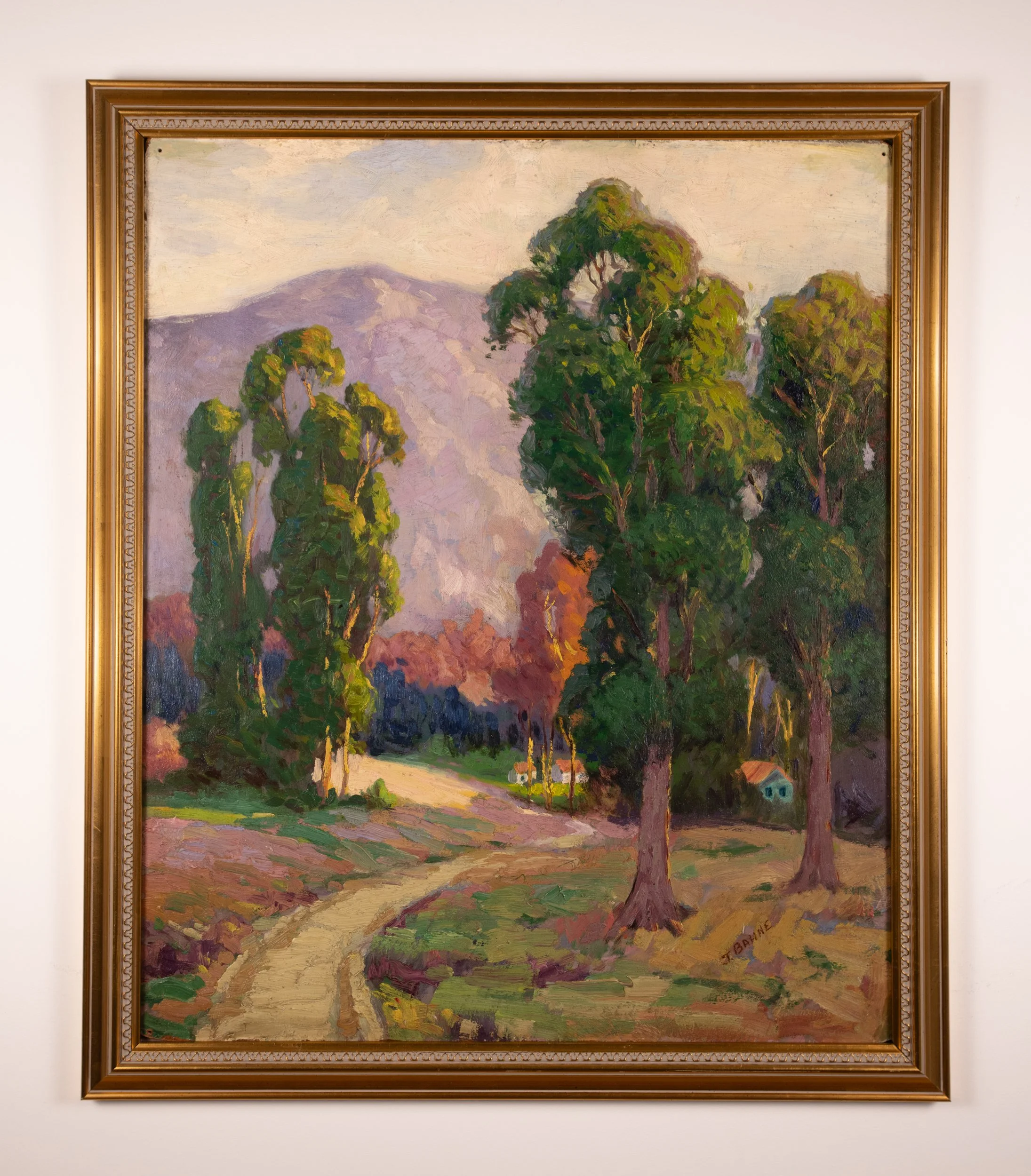 Tranquil Landscape Oil Painting with Elegant Gold Frame, 1921 by Clara Saunders