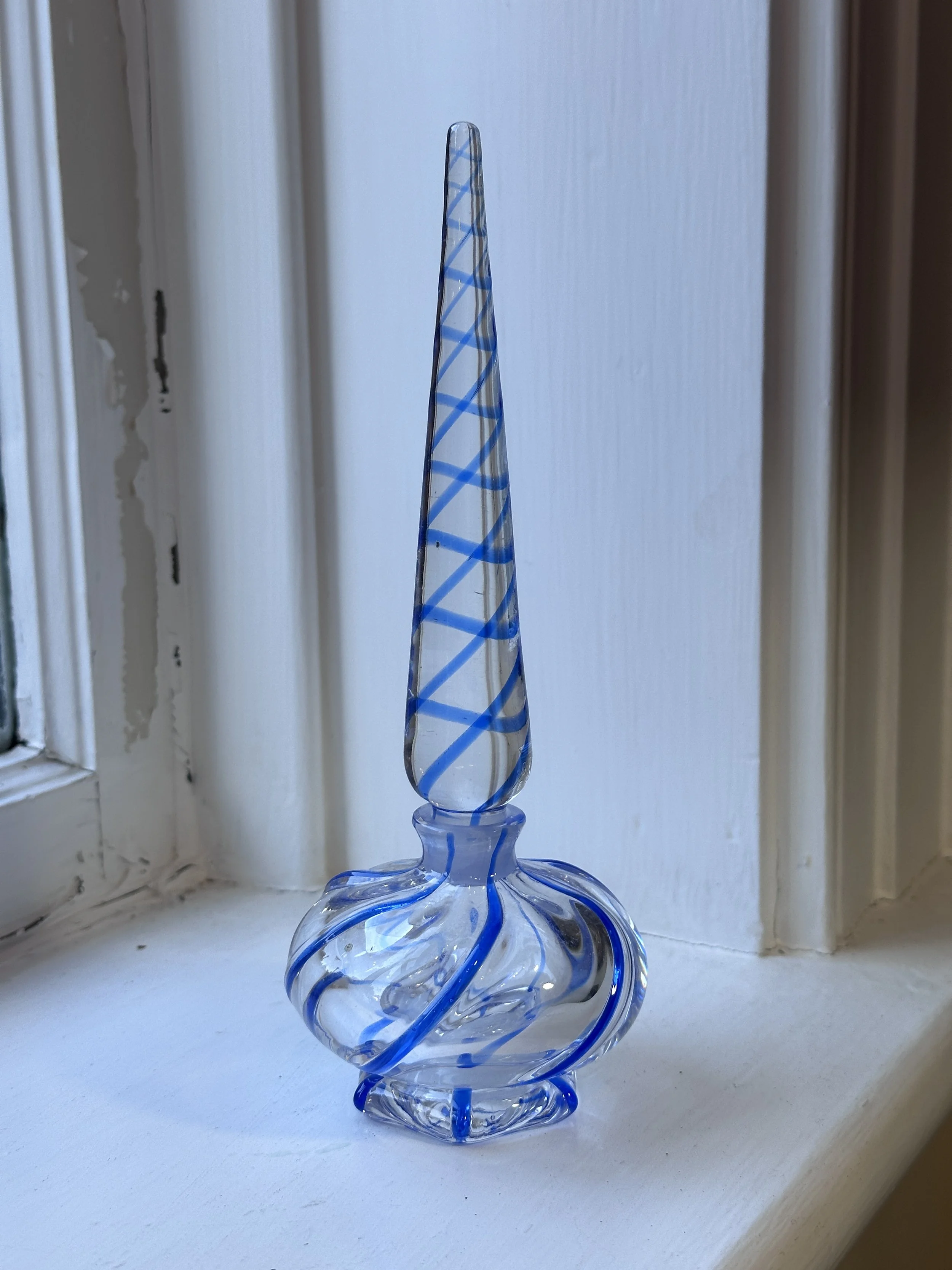 Vintage Murano Art Glass Perfume Bottle, Cobalt Blue Swirl Glass Decor