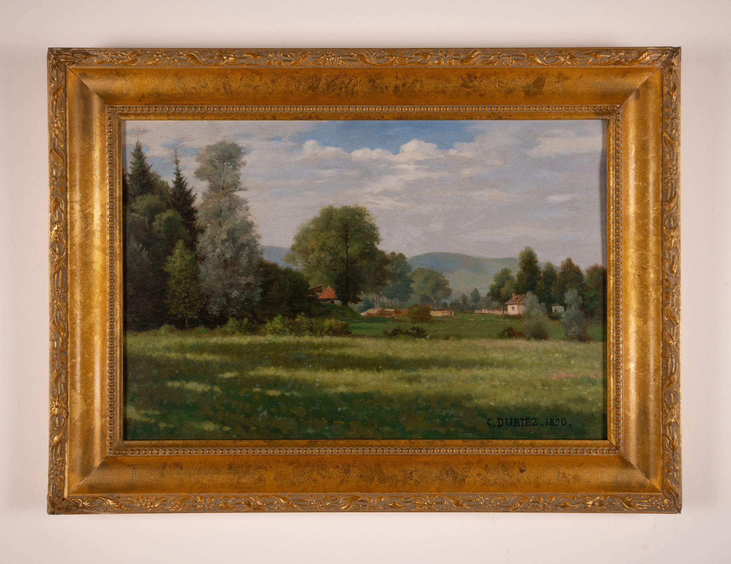 Antique Landscape Painting by C. Dubiez (1870)