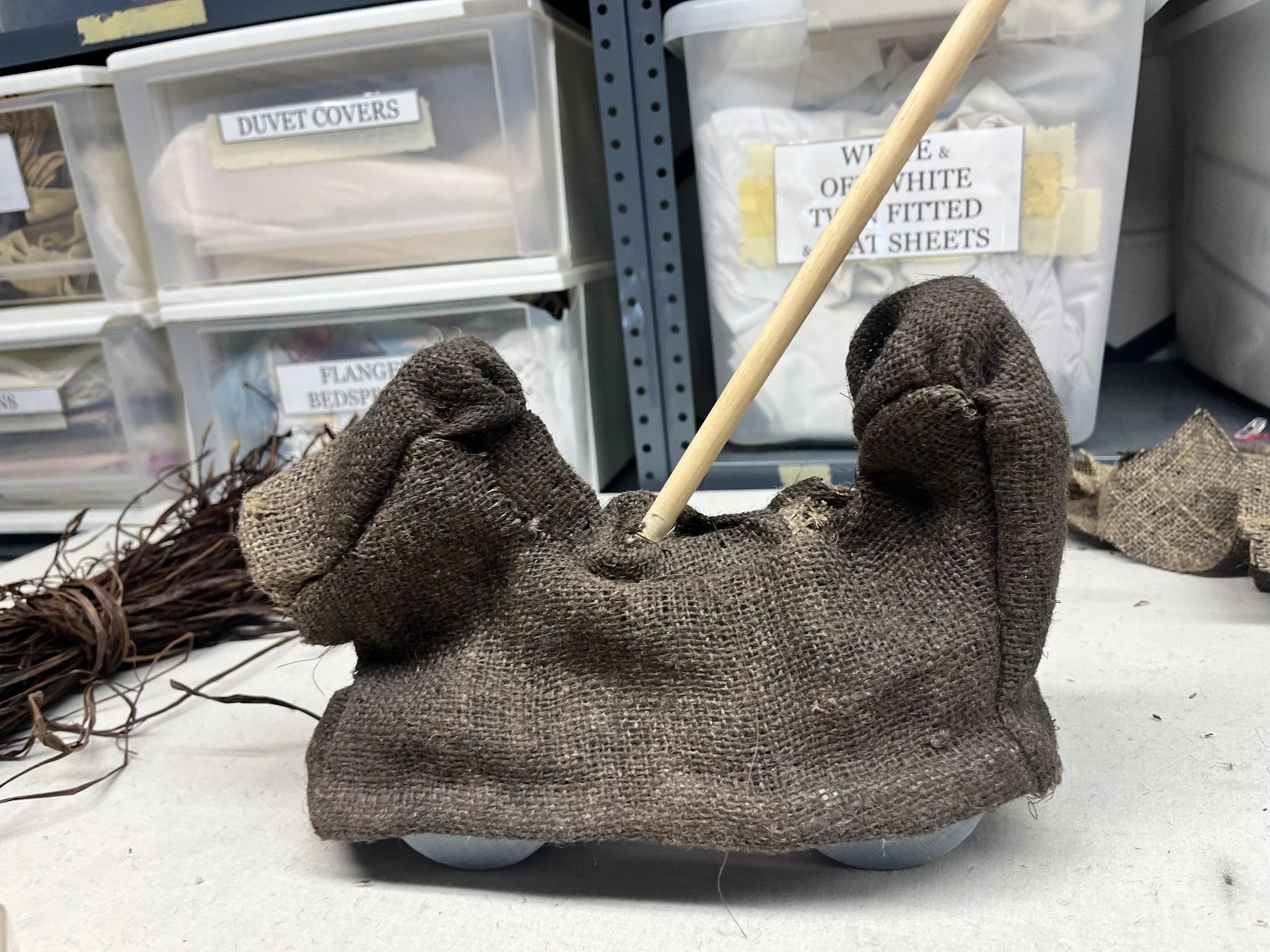 Burlap cover, wire and piping hoop on bottom