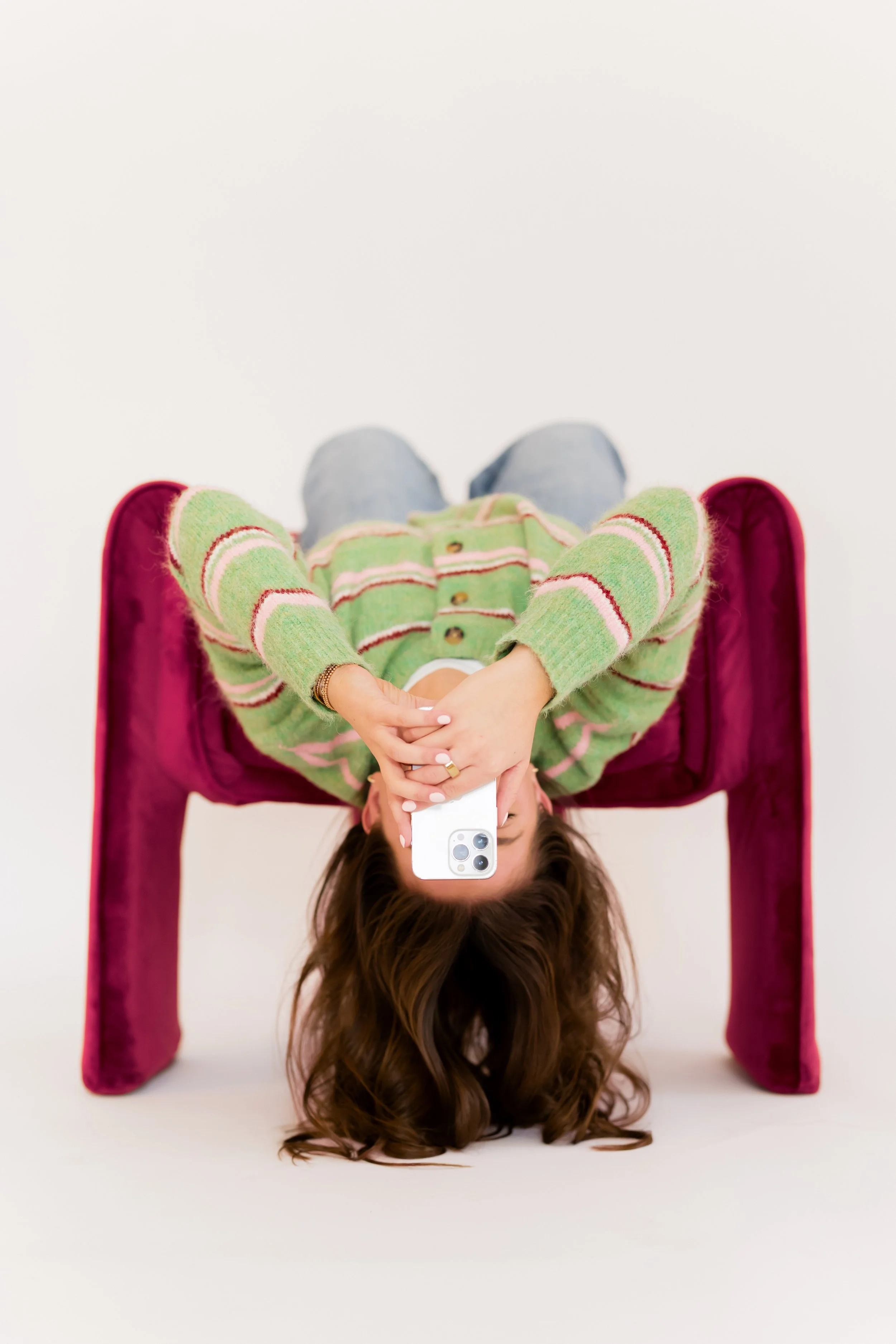 Instagram content creator demonstrating creative photo angles for engaging social media content