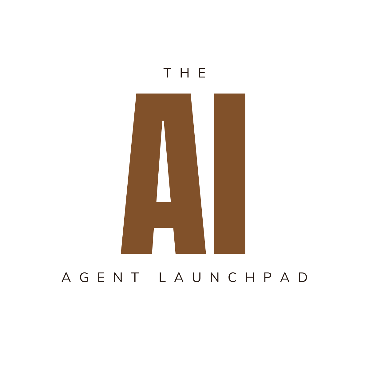 Logo for The AI Agent Launchpad, featuring large brown stylized letters 'AI' and smaller text above and below the letters.