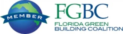 Logo of Florida Green Building Coalition with green text and a globe with a banner that says 'Member'.