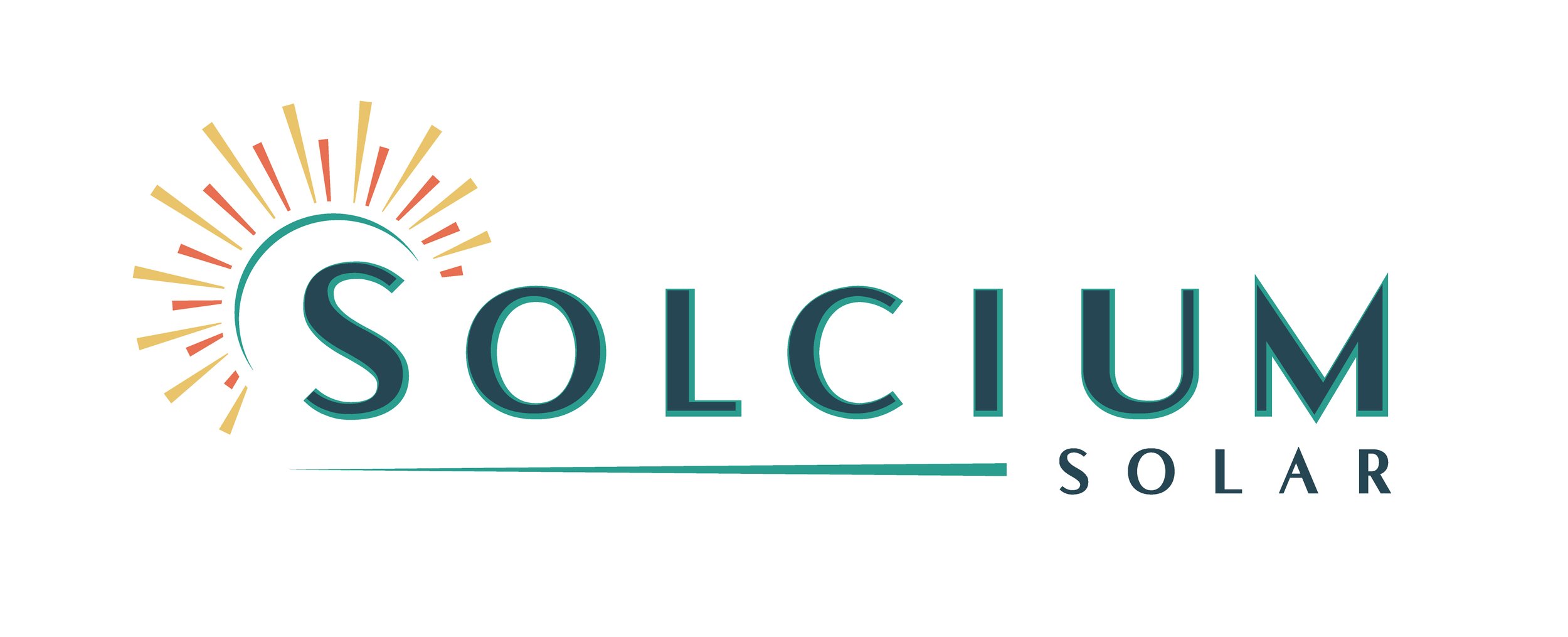 Logo for Solcium Solar featuring a stylized sun partially behind a curved line and the company name in bold letters.