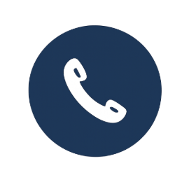 Icon of a white telephone receiver inside a dark blue circle