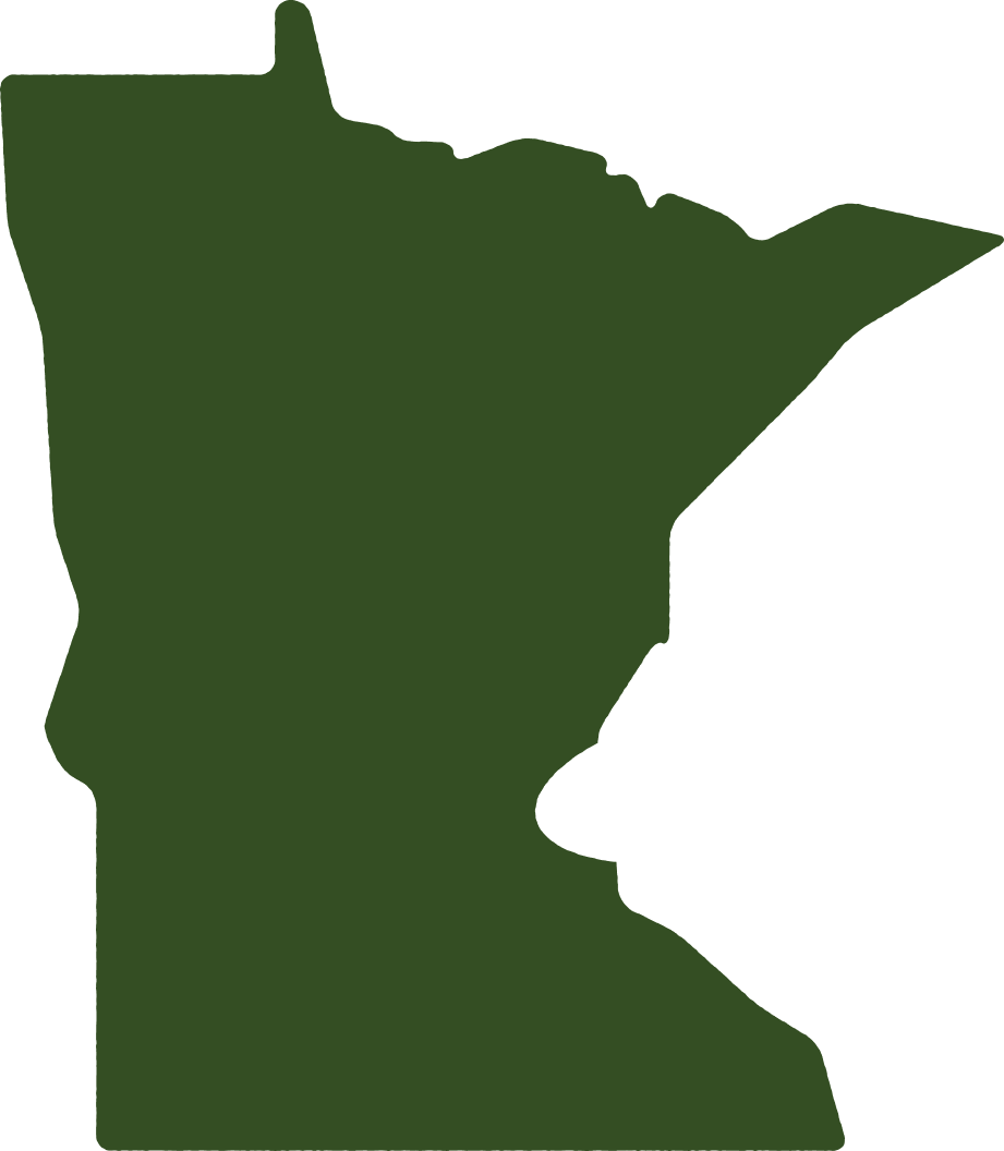 Green map outline of Minnesota, a state in the northern Midwest region of the United States.