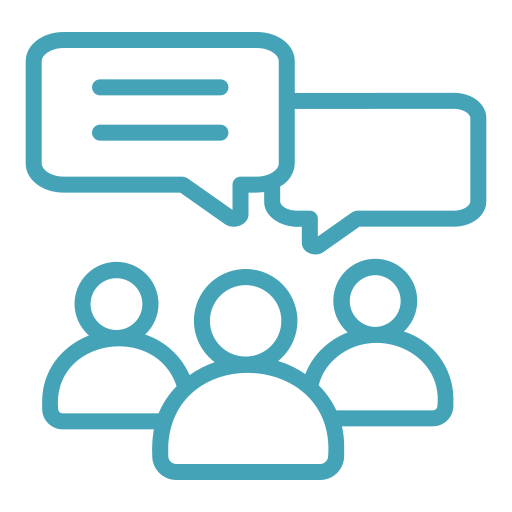 Icon representing group discussion, dialogue, and collaborative learning.