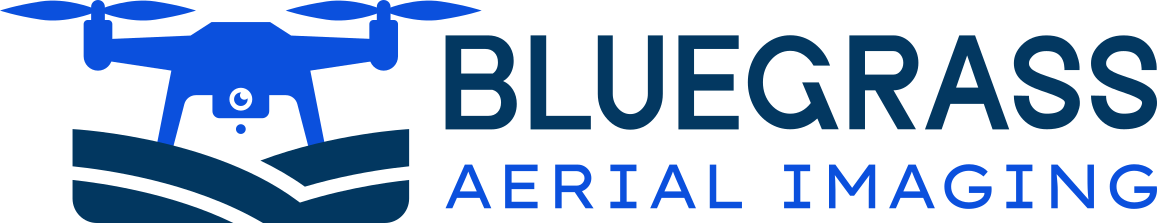 Logo for Bluegrass Aerial Imaging featuring a drone flying above a stylized landscape.