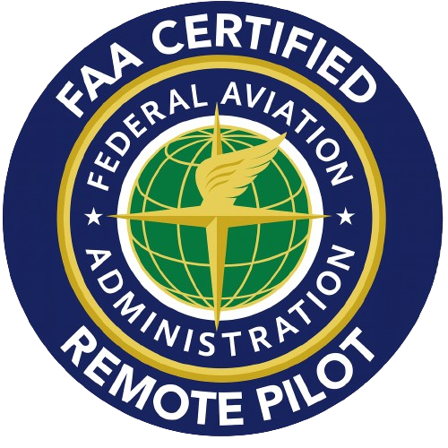 FAA Certified Federal Aviation Administration Remote Pilot badge with a globe, wings, and compass design.