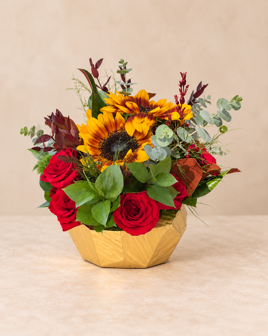 Golden Sunflower and Rose Bouquet.png
