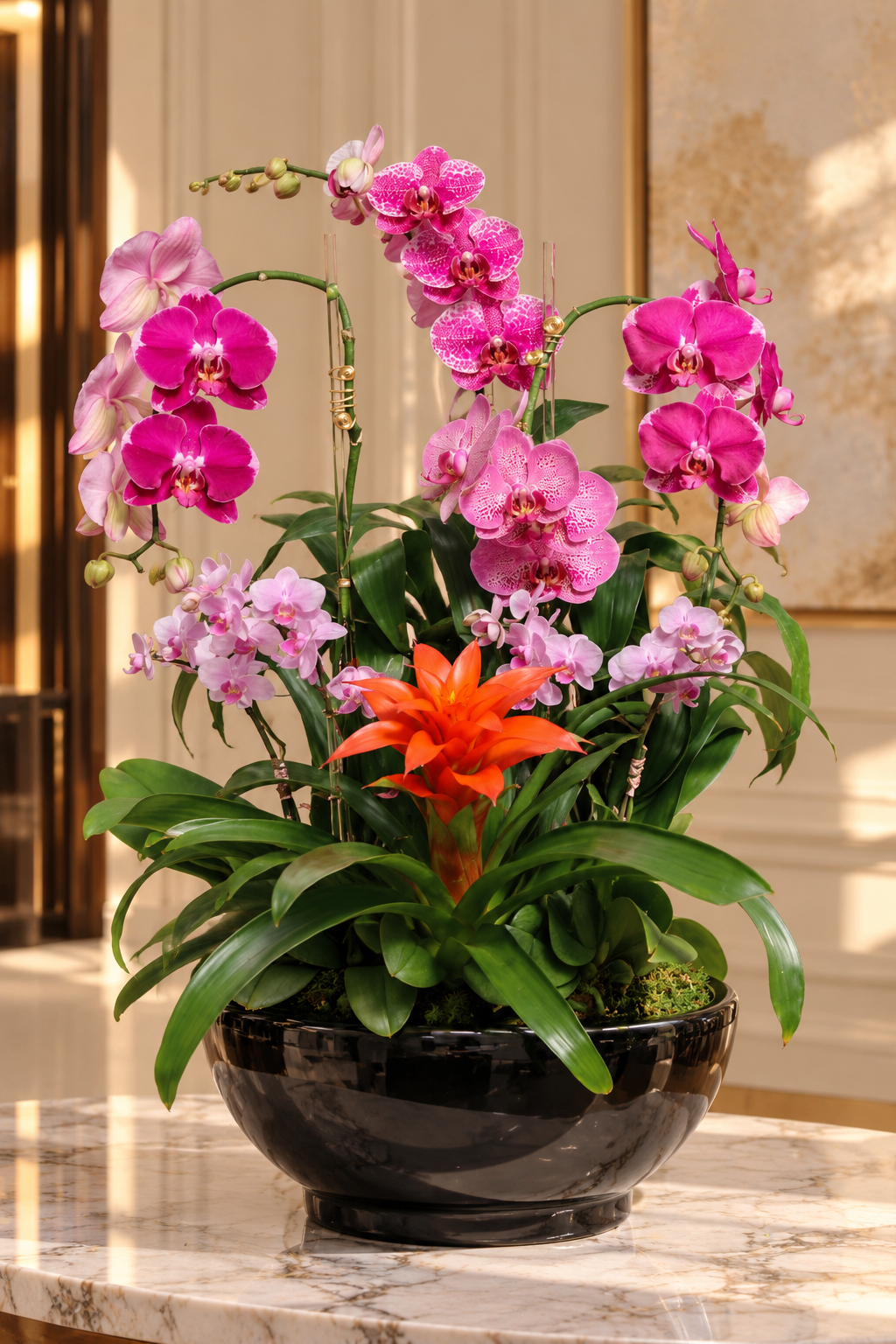 Luxurious Orchid Arrangement on Marble.png