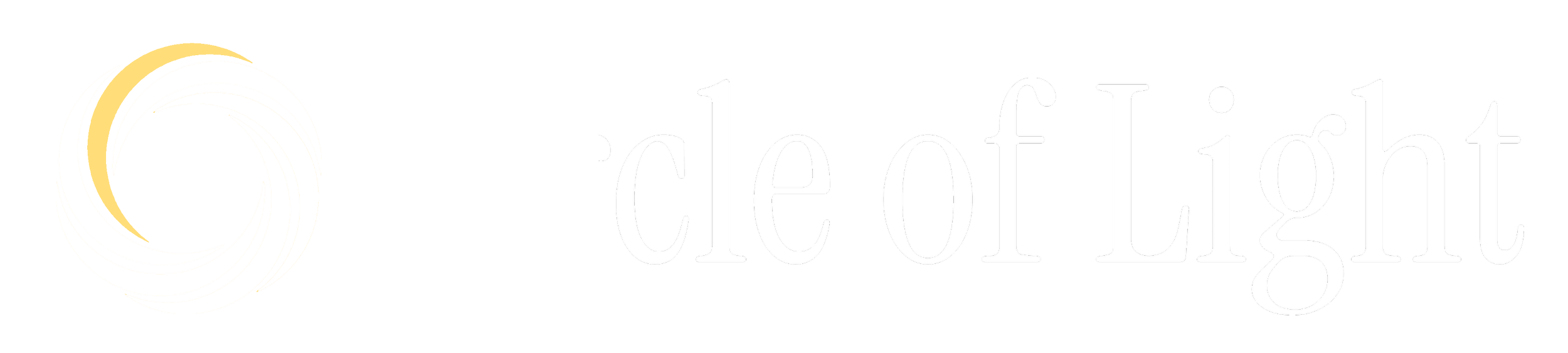Circular of Light logo with a stylized spiral design in gold and white and the words "Circle of Light" in white font.