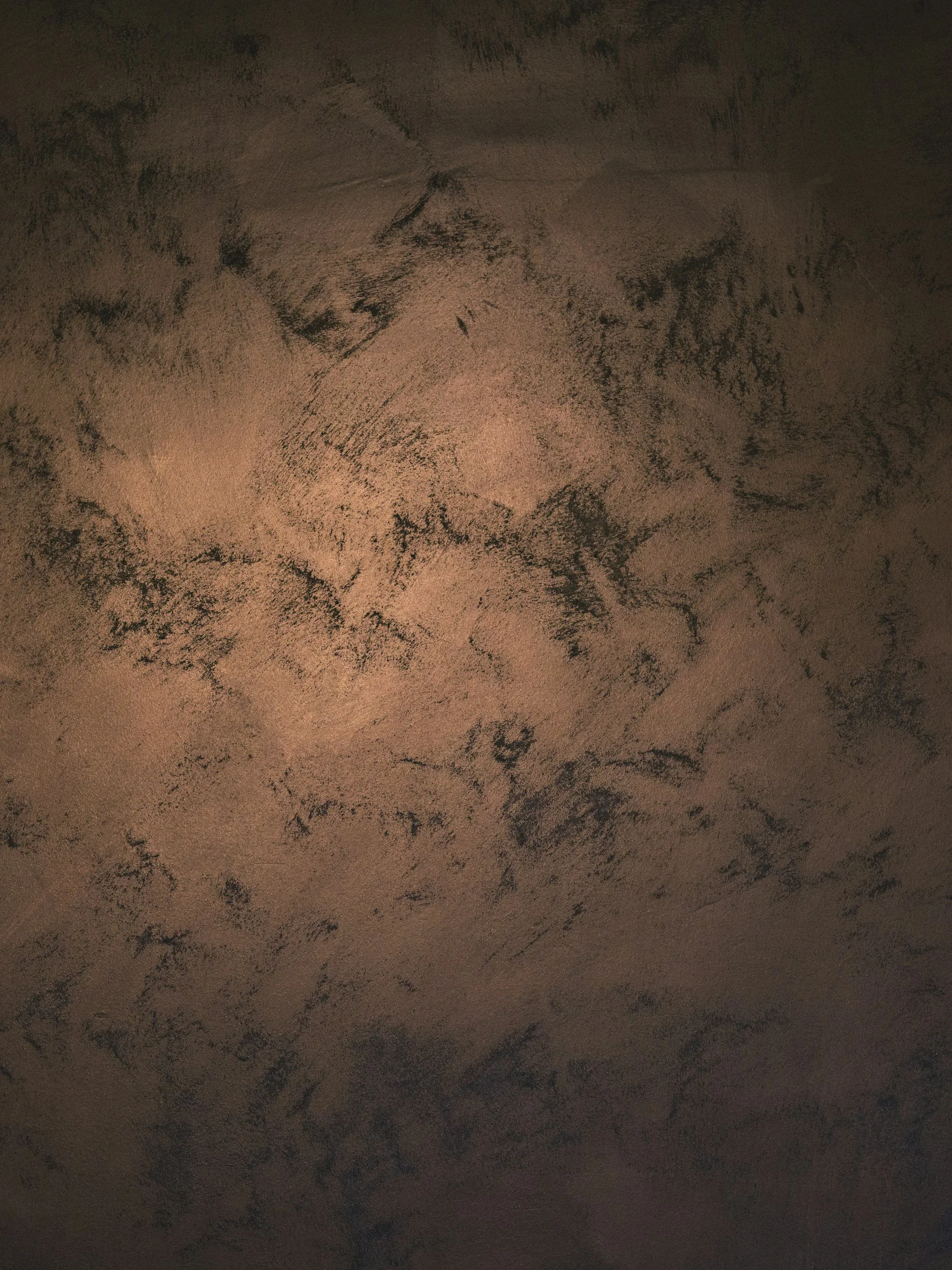 Close-up of a textured surface with dark, irregular markings on a brown background.