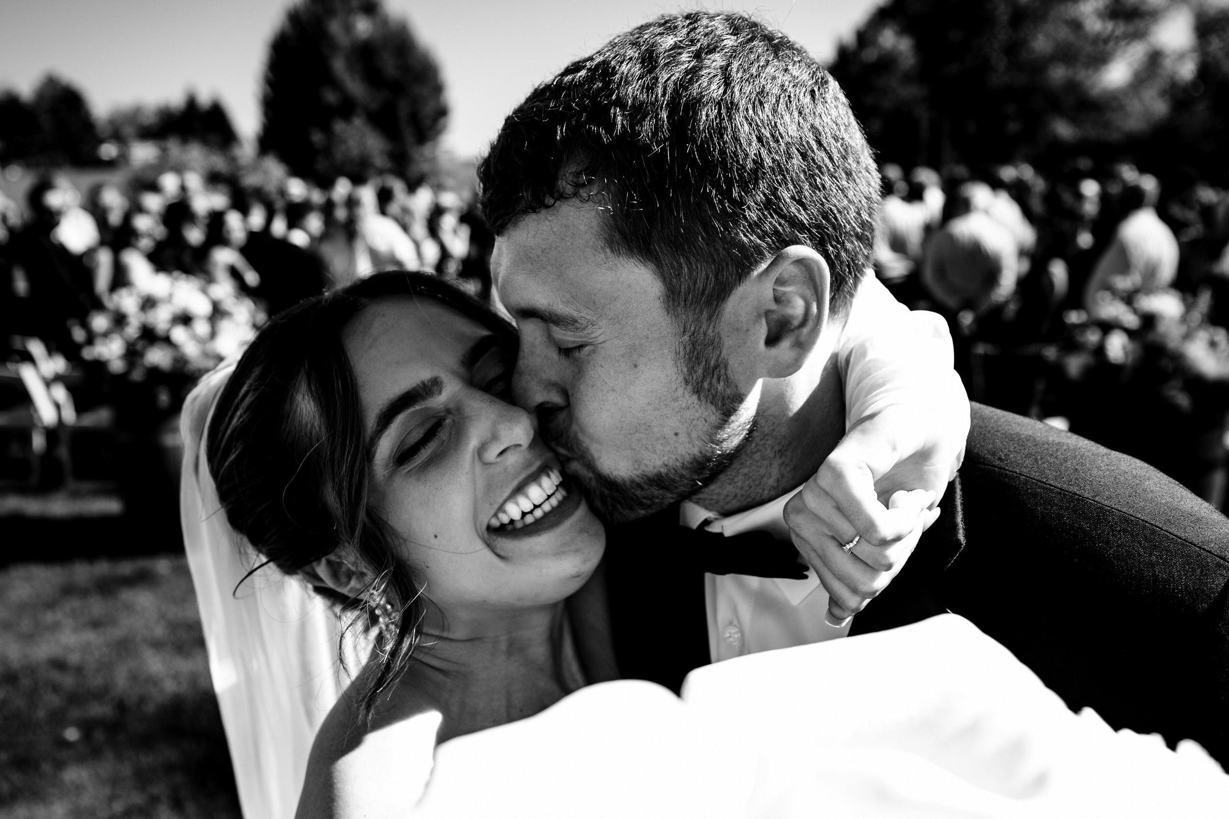 Newly married couple enjoying a kiss