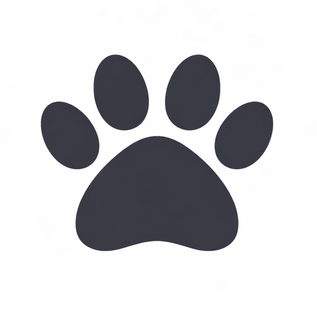 A black paw print icon on a white background.