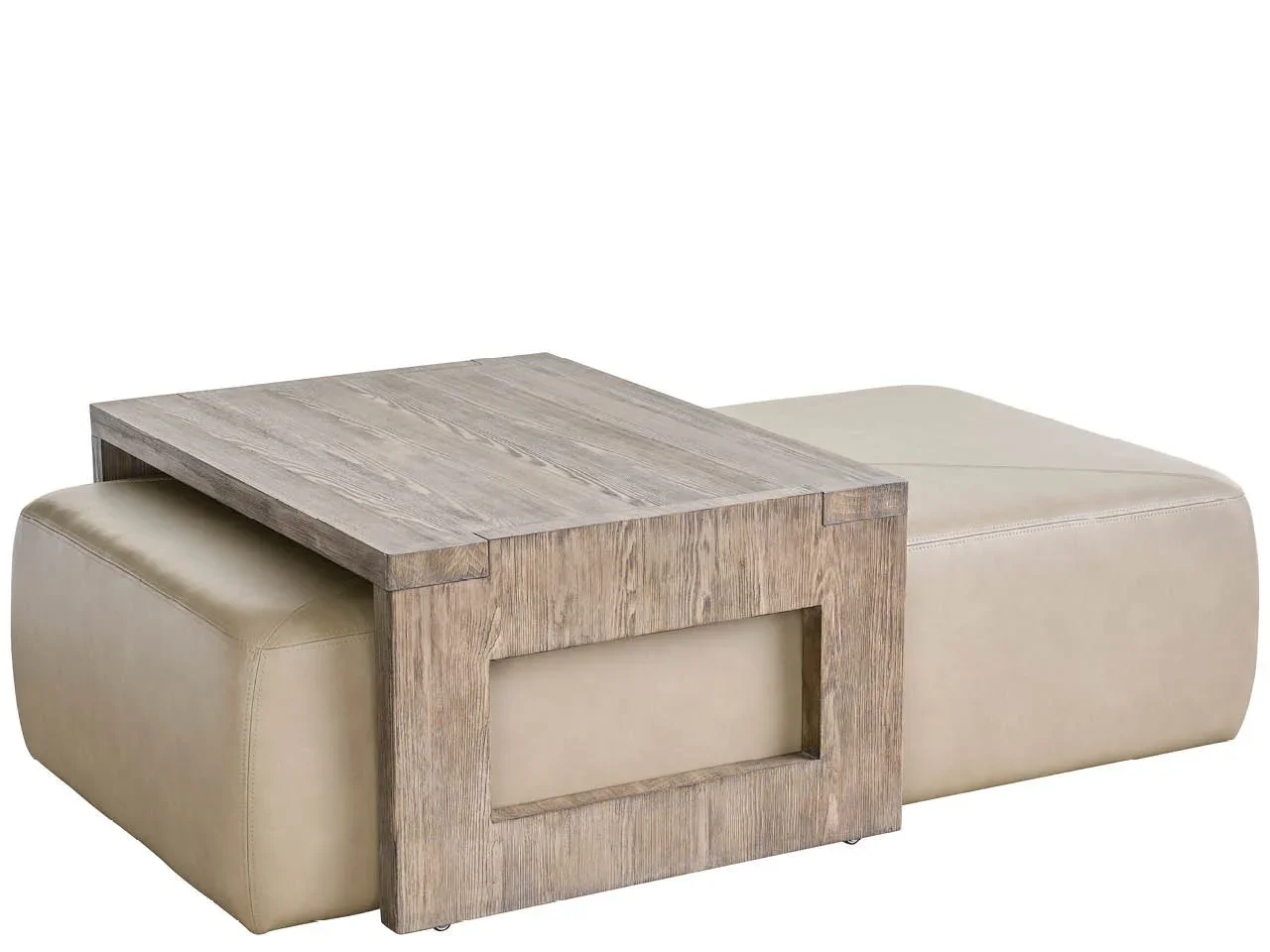 Finished in a warm Boulder medium-brown, the upholstered ottoman provides comfortable seating, while the nesting tray table adds a convenient surface for drinks or display.