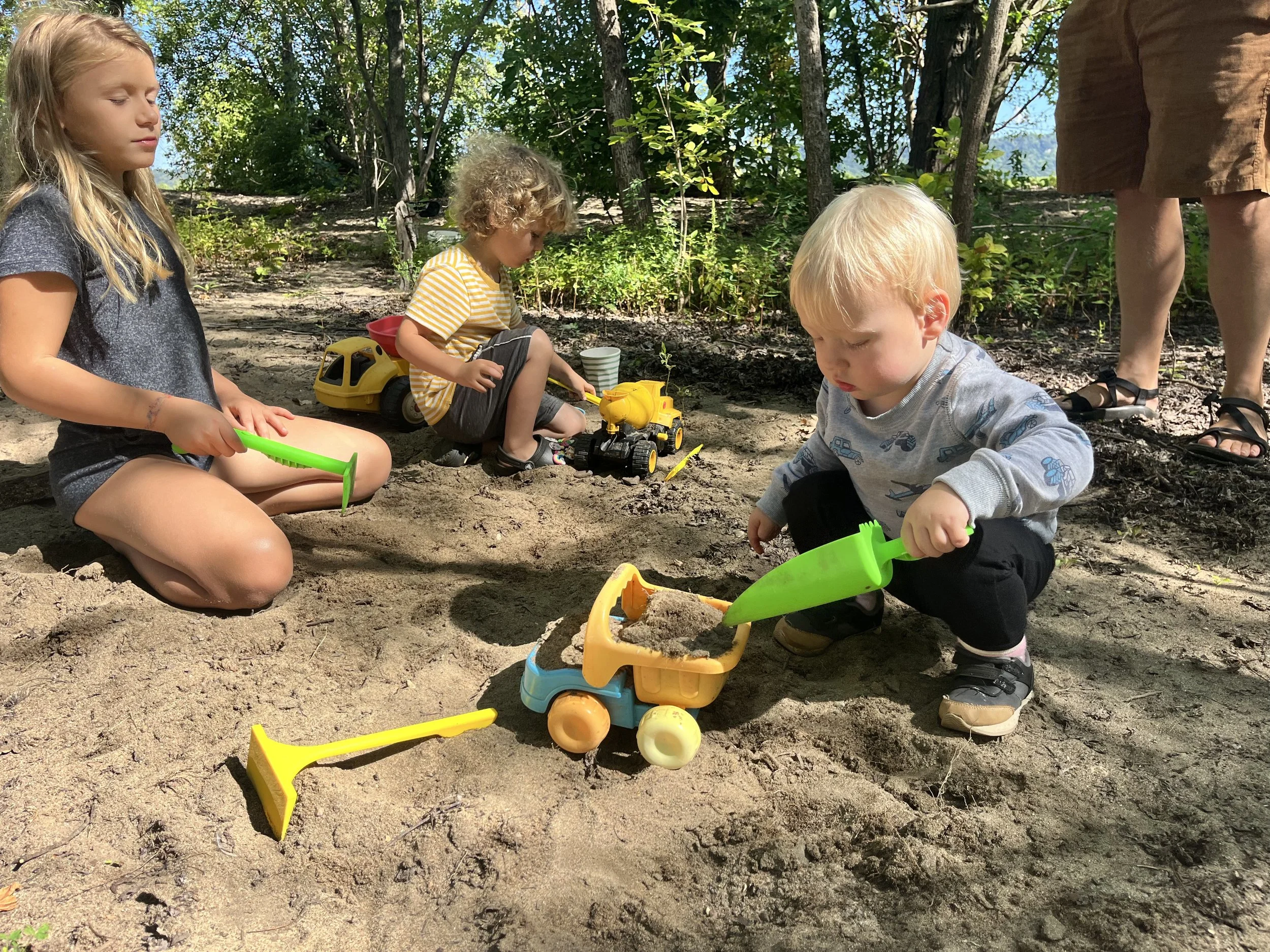 Playing with cousins on the beach at the cabin.
