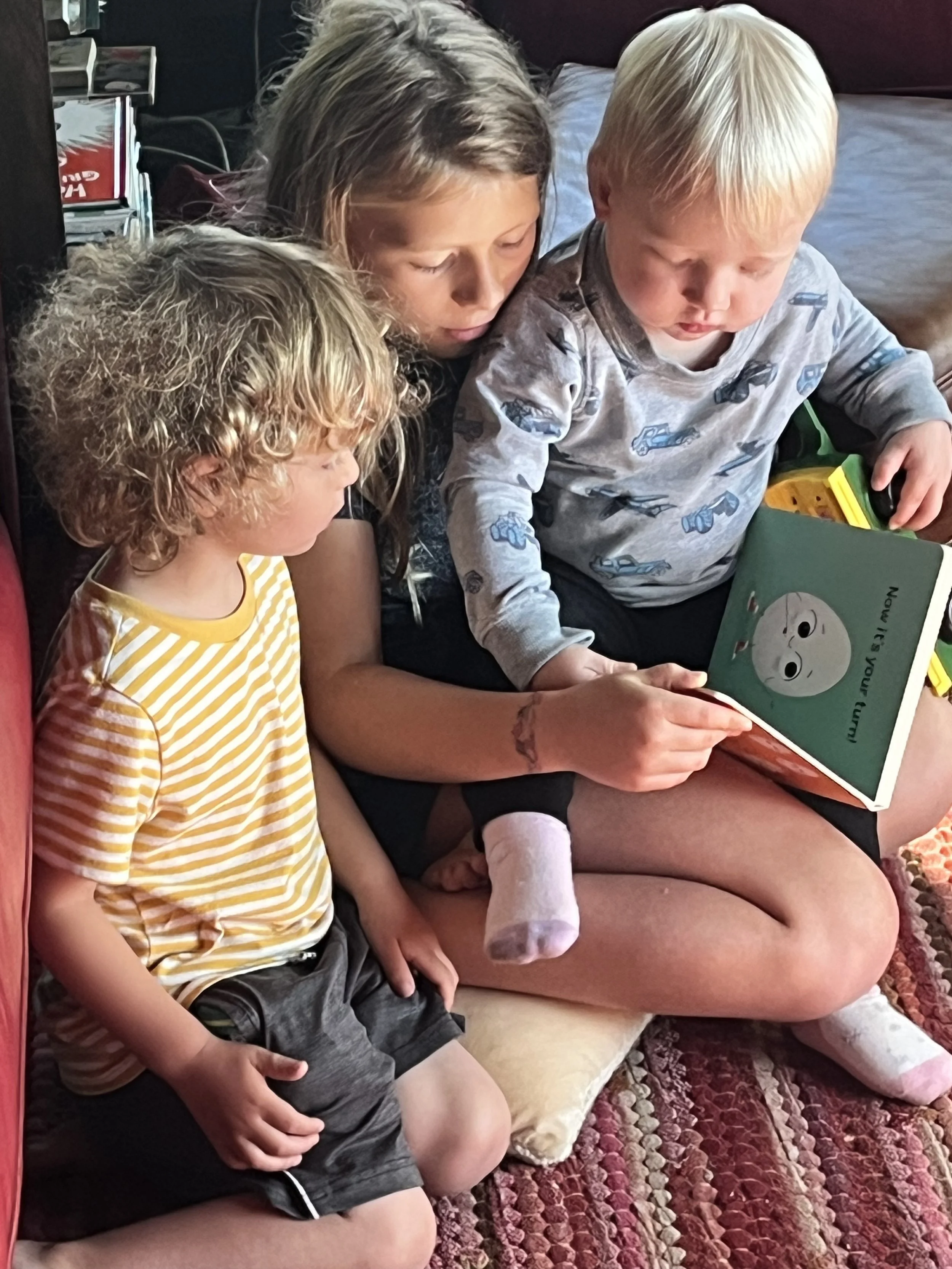 Cousins hanging out at the cabin. 