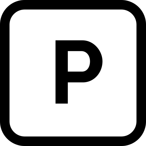 Black and white image of a parking symbol.