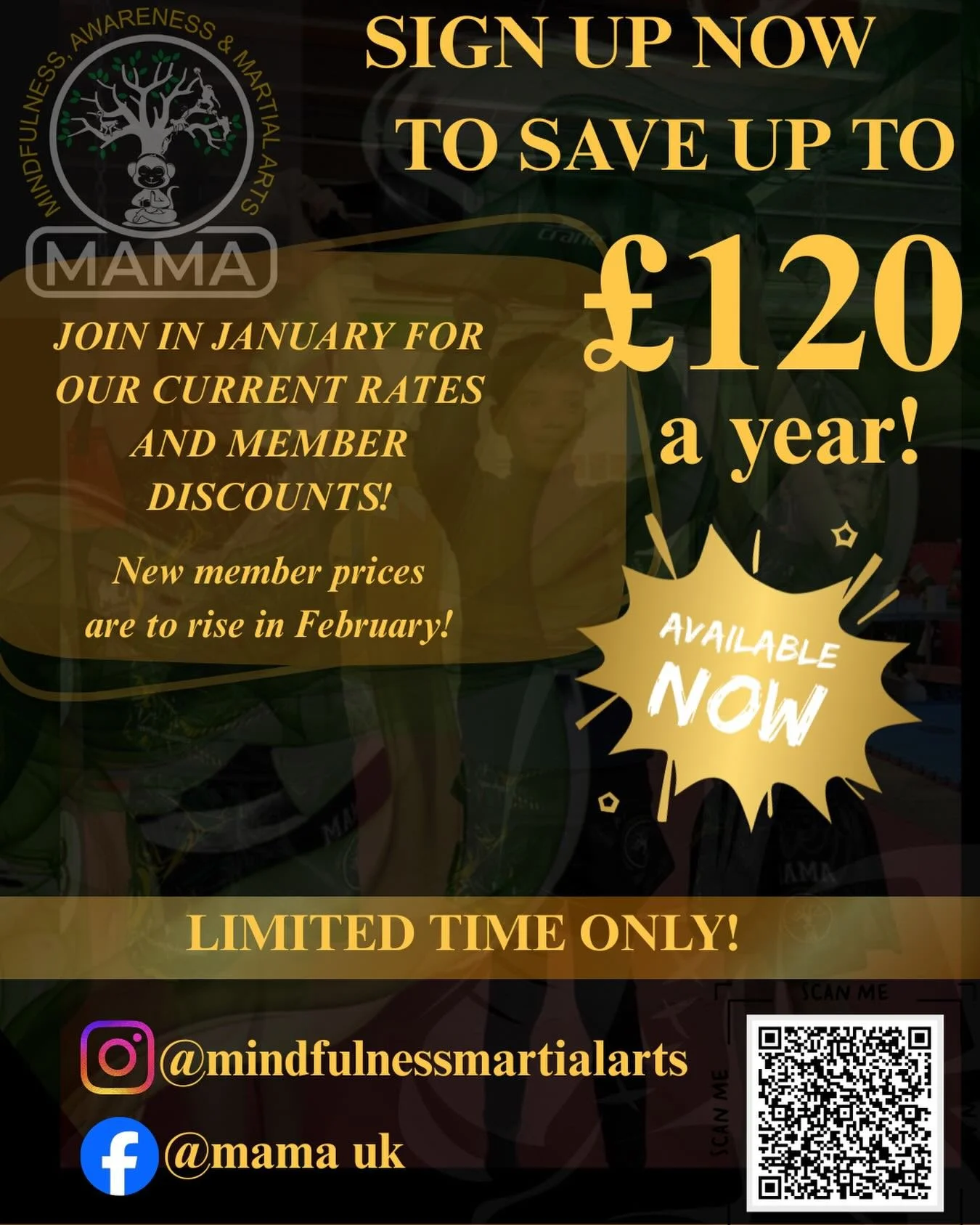 🔥 SIGN UP NOW 🔥
January joiners save up to &pound;120 a year on memberships.
Rates go up in February &mdash; once they&rsquo;re gone, they&rsquo;re gone.
Limited-time offer 💪
#burntwood #martialartstraining #westmidlands #mindfulness