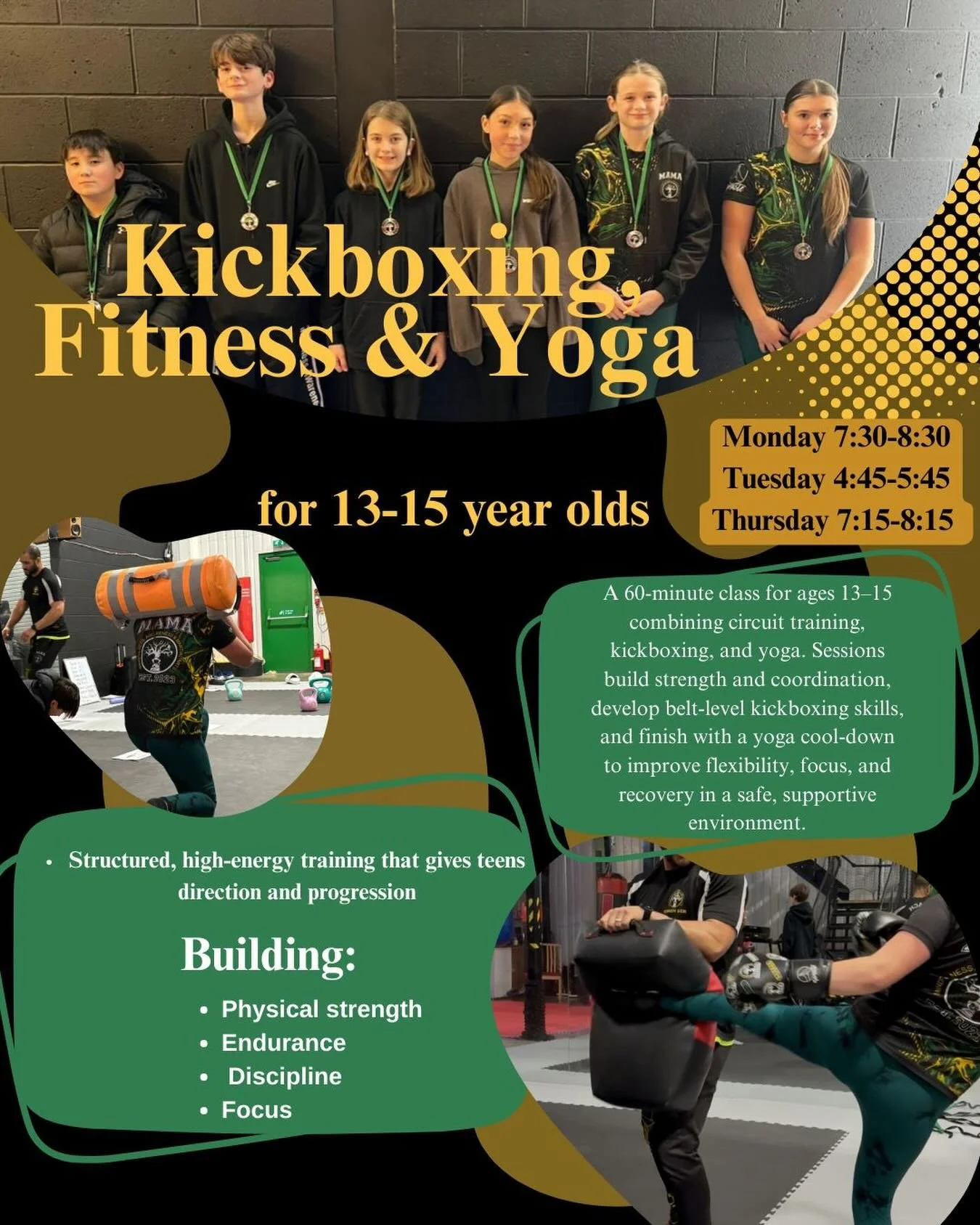 Kickboxing,fitness &amp; yoga (ages 13-15) 
limited spaces available ⚠️
MAMA UK, Unit 6C, zone 4 chase town📍 
✉️ enrol now!

#kidsactıvıtıes #martialartstraining #westmidlands #kidssports #joinnow