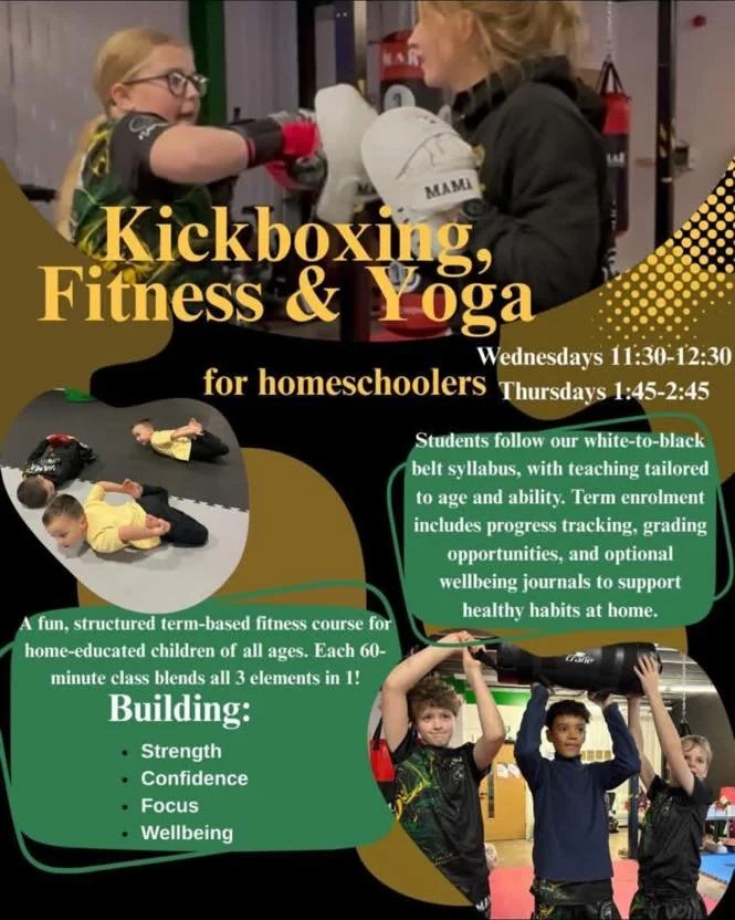 Round 2 for our home Ed&rsquo;s starts this week. It&rsquo;s not too late to book on 

Trial us this Wednesday 10-16yr olds, Thursdays for 4-9yr olds and let&rsquo;s keep these kids active, enaging and achieving in different areas 

Fitness,
Kickboxi