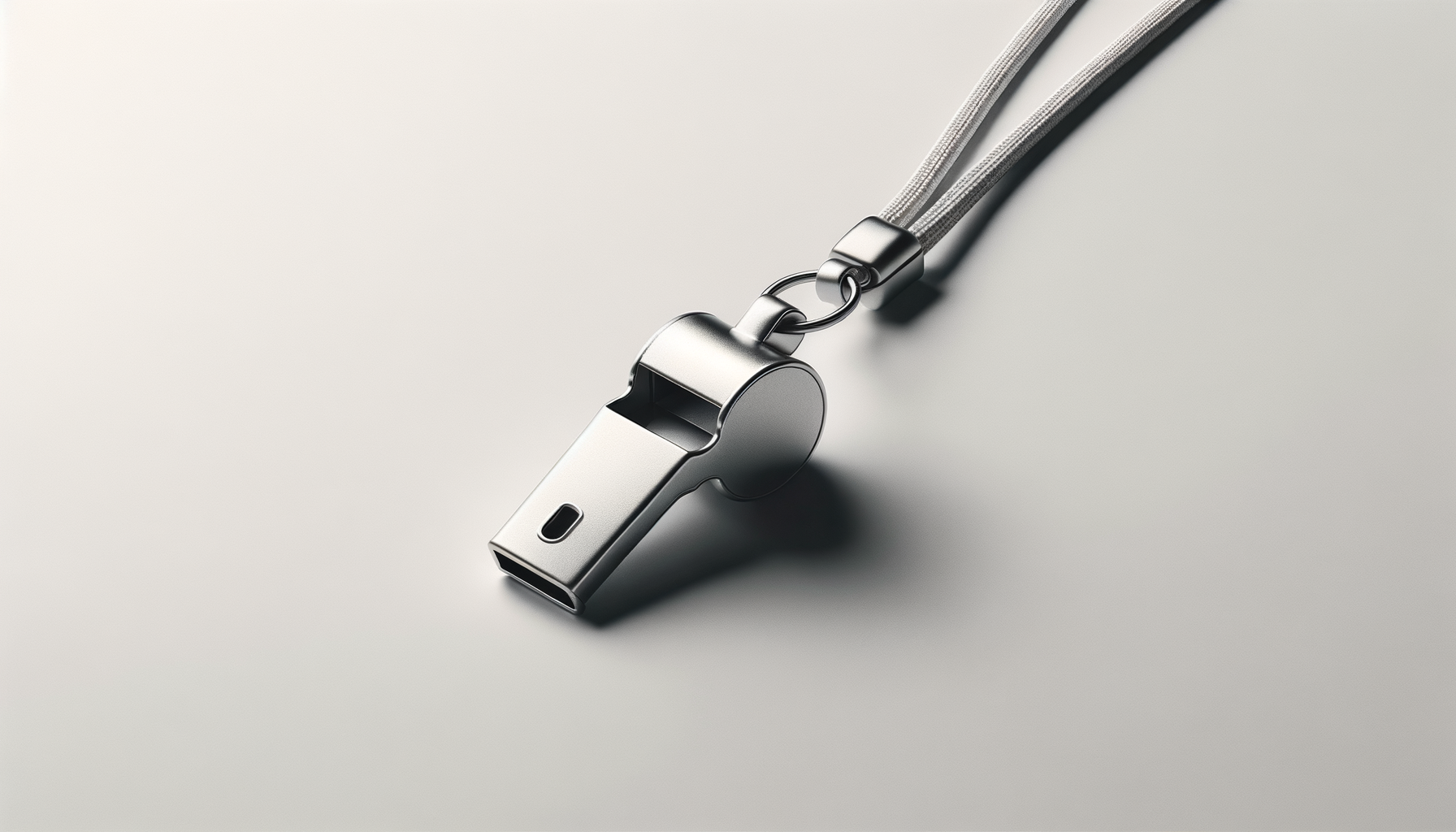 Silver vape pen with a lanyard on a plain gray surface.