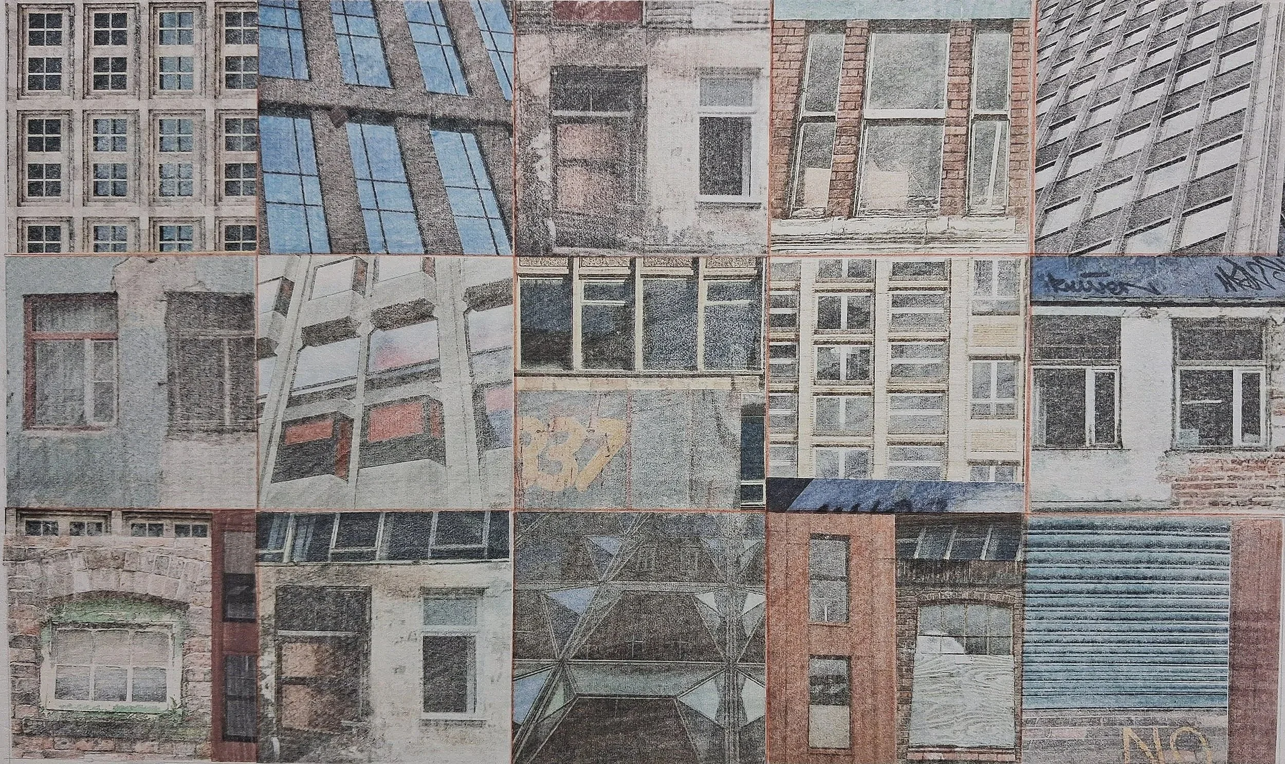 Facets of a City (study). 
Mixed media print with drawing. 
Edition 1/1. 
23cm x 38cm