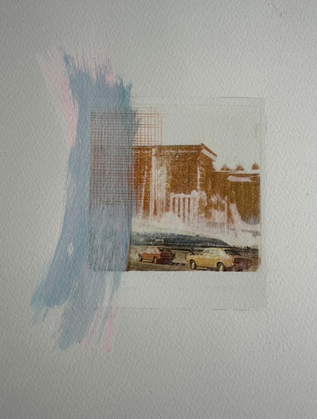 Storm in the city:
Mixed media painting on paper.
Image size 13cm x 16cm.
Paper size 25cm x 32cm.
