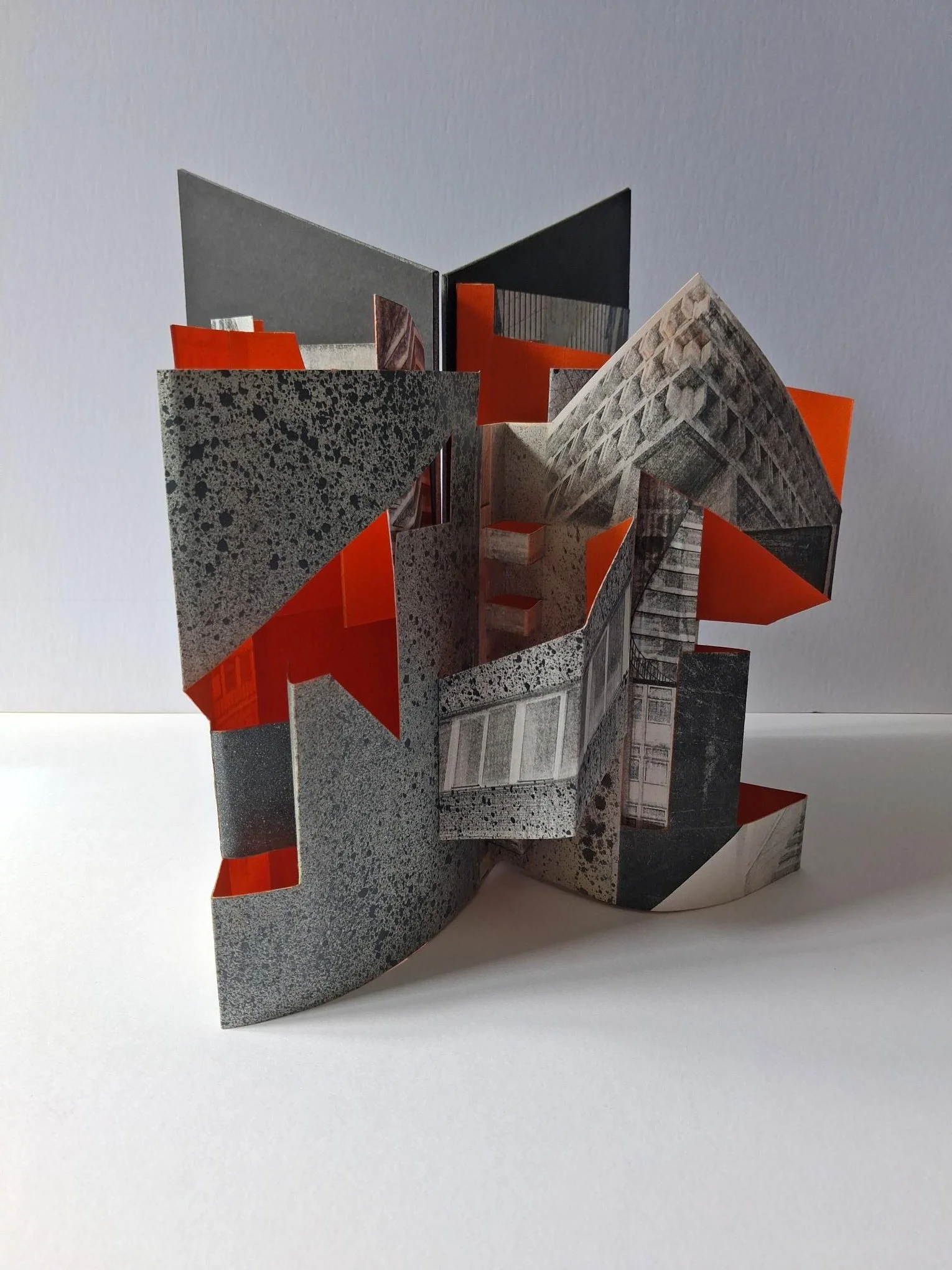 Engineered Landscapes:
Mixed media book, etching, aquatint, spraypaint, drawing and painting.
Book dimensions approx: 60cm wide when opened out fully.
Cover dimensions: 28.5cm x 16cm