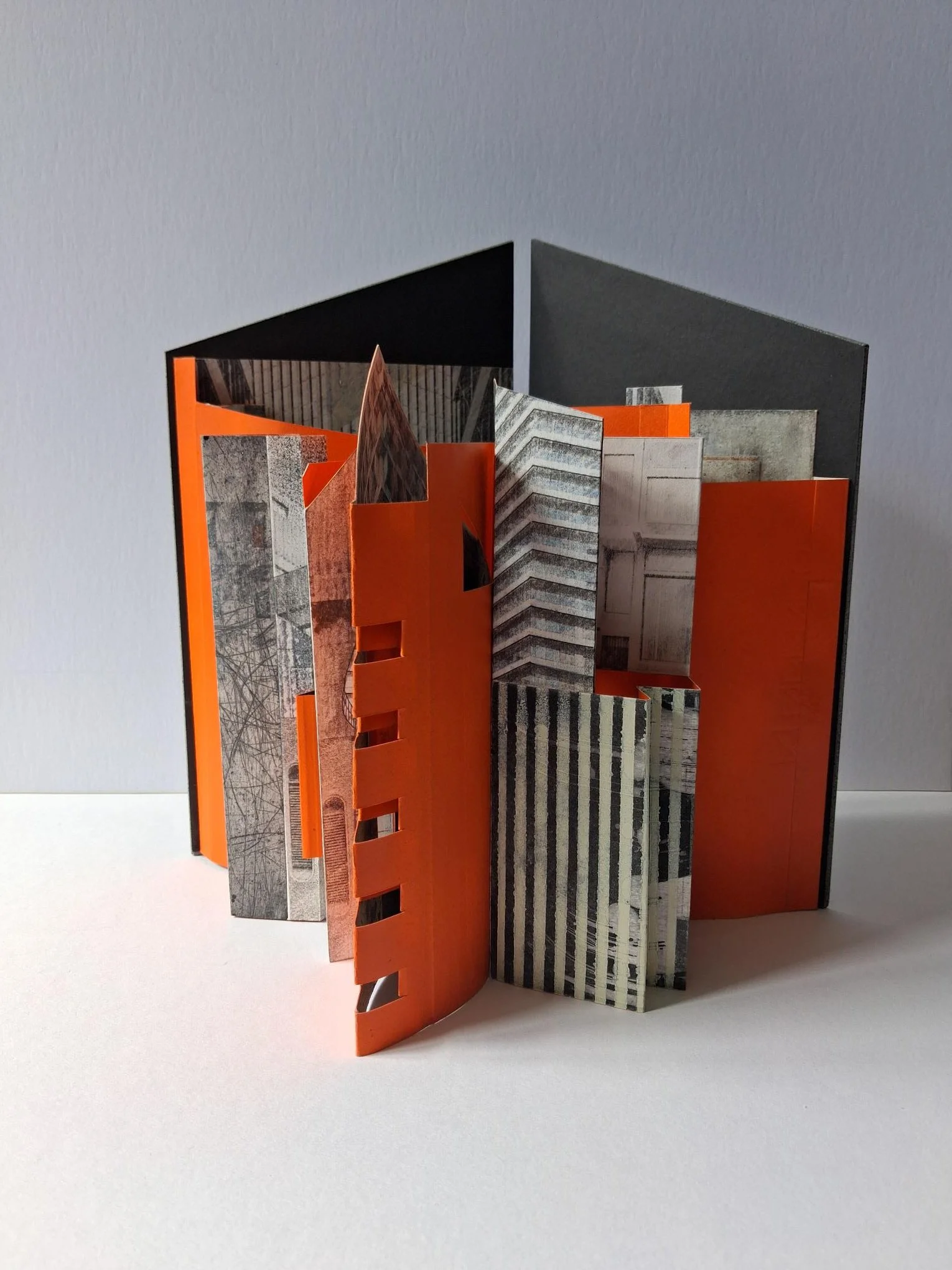 Engineered Landscapes:
Mixed media book, etching, aquatint, spraypaint, drawing and painting.
Book dimensions approx: 60cm wide when opened out fully.
Cover dimensions: 28.5cm x 16cm