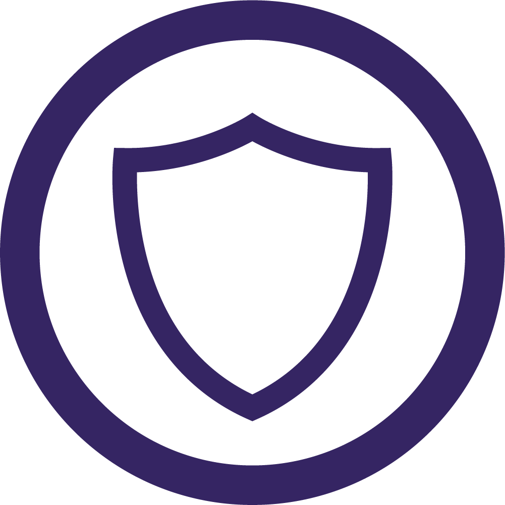 A shield inside a circle, representing security or protection.