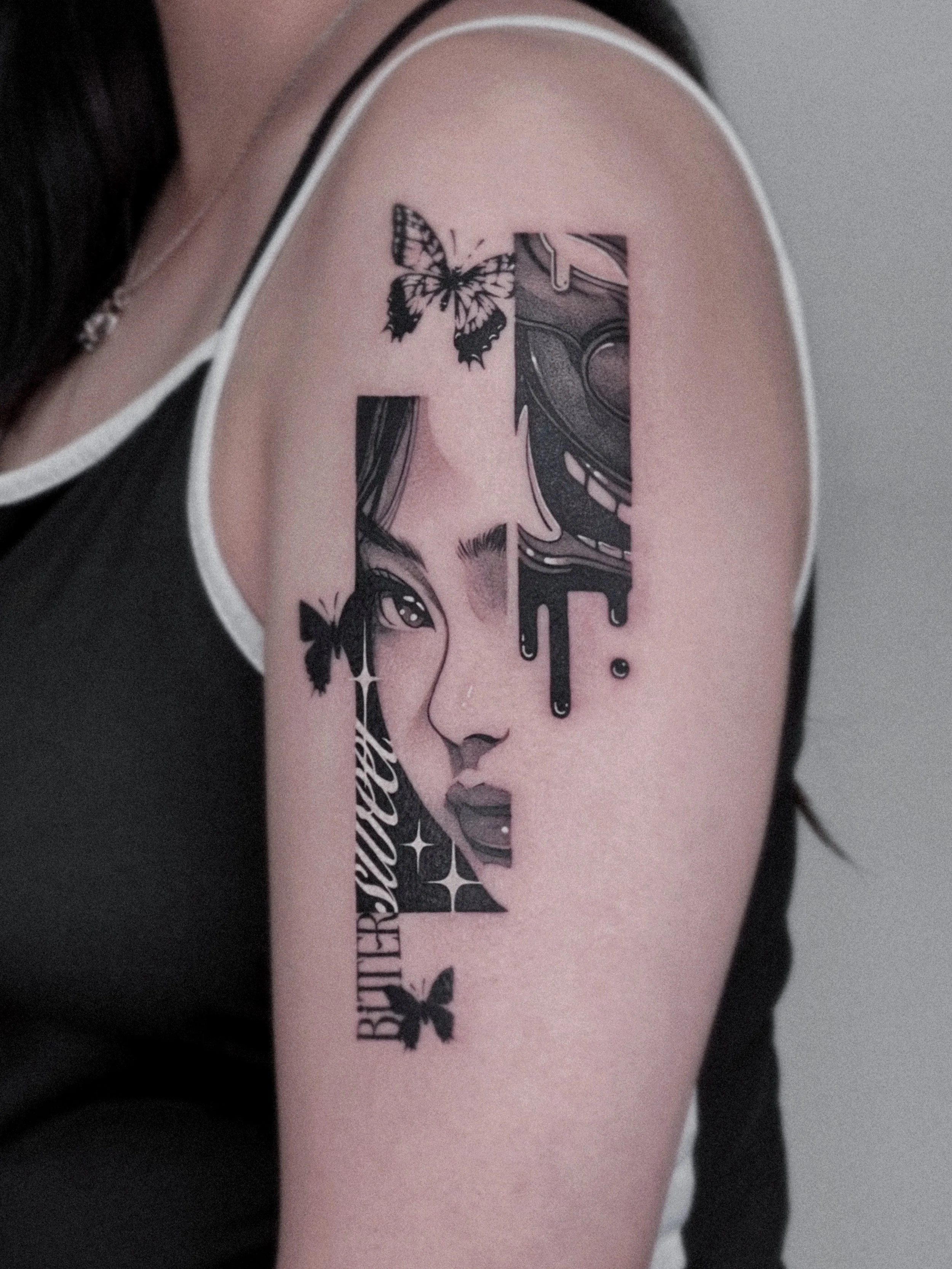 Anime tattoo with butterflies by Dmytro Shcherbakov