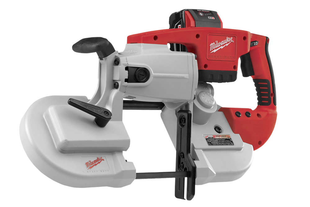 Portable handheld band saw with metal cutting blade and ergonomic handle, available for rent at McKinleyville Ace Home & Garden Center.