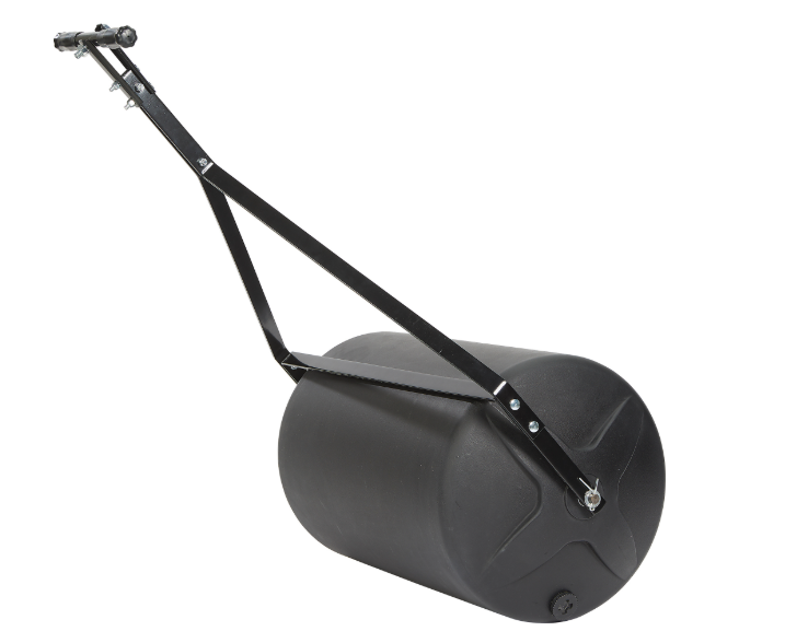 Walk-behind lawn roller with large drum for leveling and compacting soil, available for rent at McKinleyville Ace Home & Garden Center.