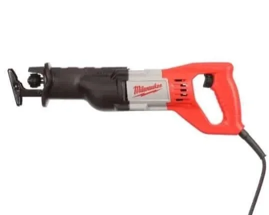 Electric reciprocating saw with handheld grip and front blade clamp for cutting wood and metal, available for rent at McKinleyville Ace Home & Garden Center.