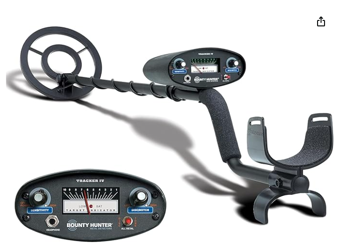 Portable metal detector for locating buried metal objects, property markers, and lost items in lawns, parks, construction sites, and outdoor areas