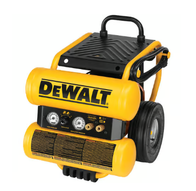4-gallon portable air compressor with twin-stack tanks and wheels for powering pneumatic tools, available for rent at McKinleyville Ace Home & Garden Center.