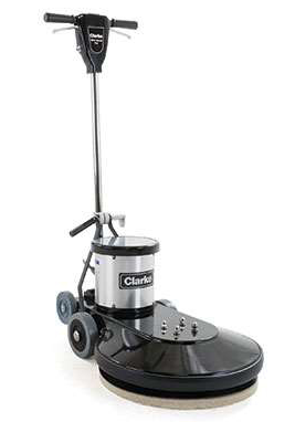 Floor burnisher with high-speed polishing pad and upright handle for buffing hard floors, available for rent at McKinleyville Ace Home & Garden Center.