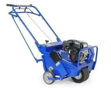 Walk-behind lawn dethatcher with gas engine and rake tines for removing lawn thatch, available for rent at McKinleyville Ace Home & Garden Center.