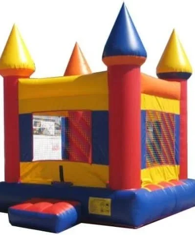 Inflatable castle bounce house with mesh sides and entry step, available for rent at McKinleyville Ace Home & Garden Center.