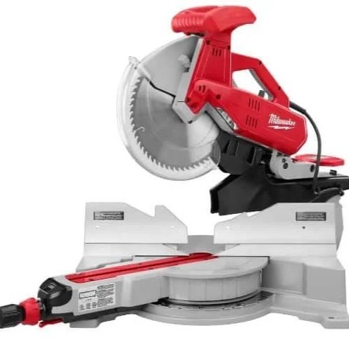 10-inch compound miter saw with rotating base and adjustable cutting arm, available for rent at McKinleyville Ace Home & Garden Center.